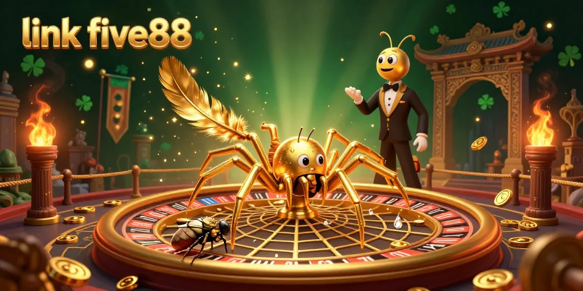 Place bets with link five88 at the vibrant casino where a golden spider spins a roulette web.