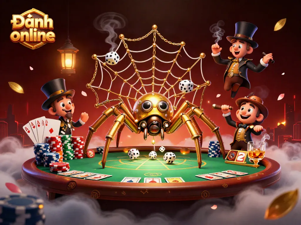 Experience the thrill of Đánh đề online with a whimsical illustration featuring steampunk elements and poker-themed motifs.