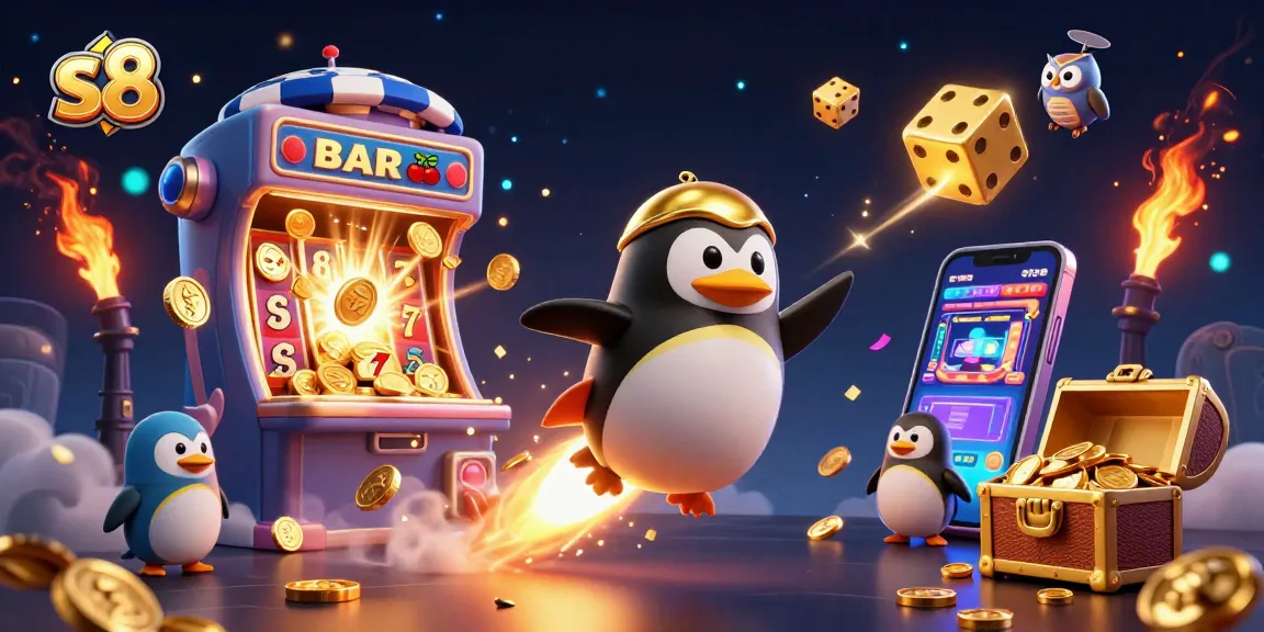 Experience excitement with s8's vibrant casino adventure in a rich 3D illustration.