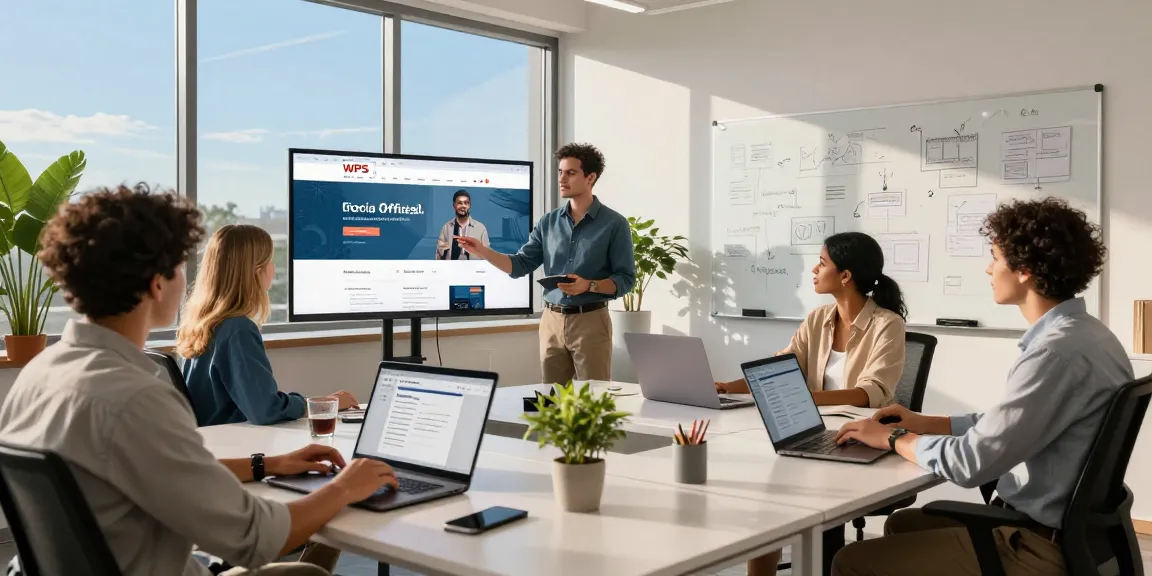 Team collaboration showcasing the WPS Official Website in a modern office setting