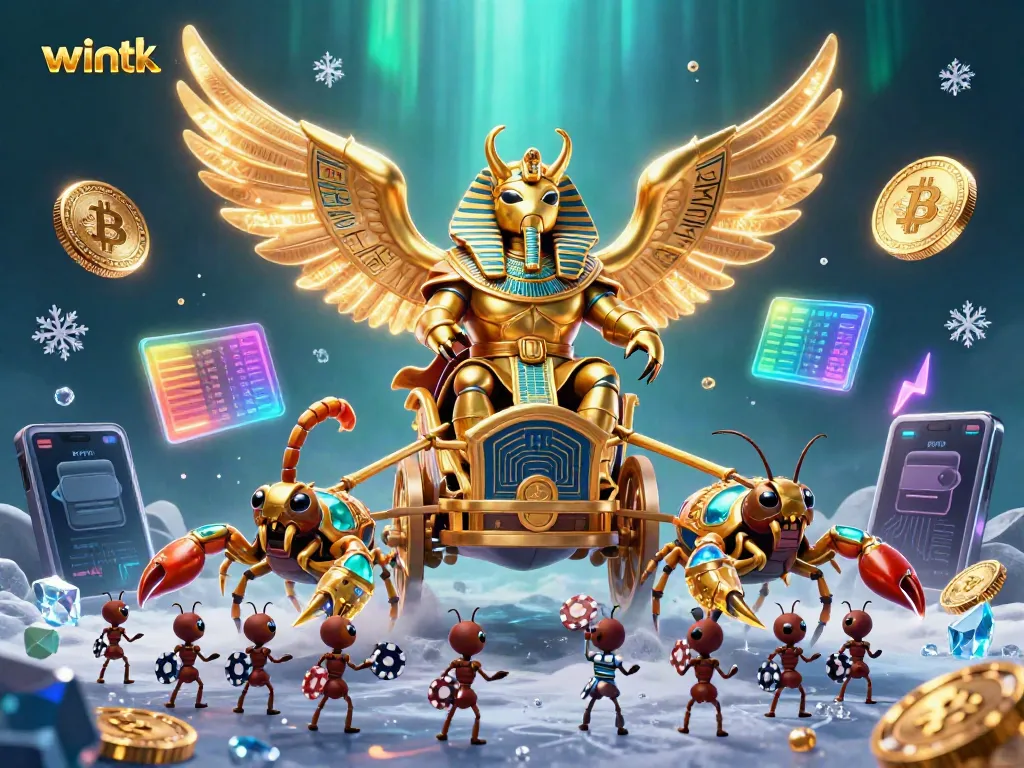 Experience winnings at Wintk with a dazzling casino scene featuring a golden scarab beetle and scorpions.