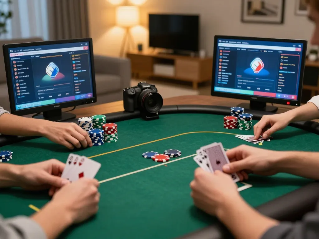 uk88 players engaging in an exciting online poker game from home, showcasing strategic gameplay.