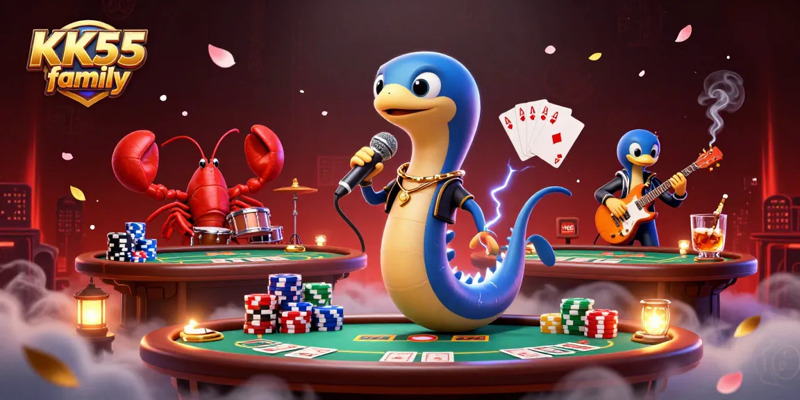 Experience the KK55 family live at an underwater casino stage with vibrant 3D characters.