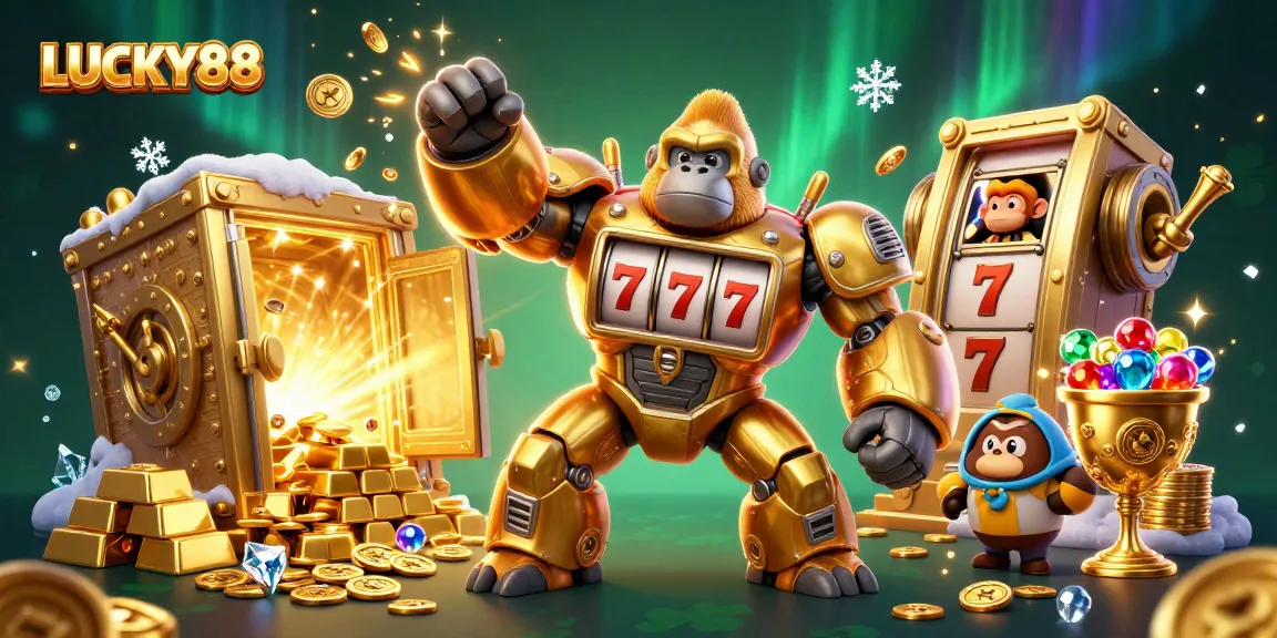 Experience excitement with the LUCKY88 slot game featuring dynamic 3D characters and extravagant casino elements.