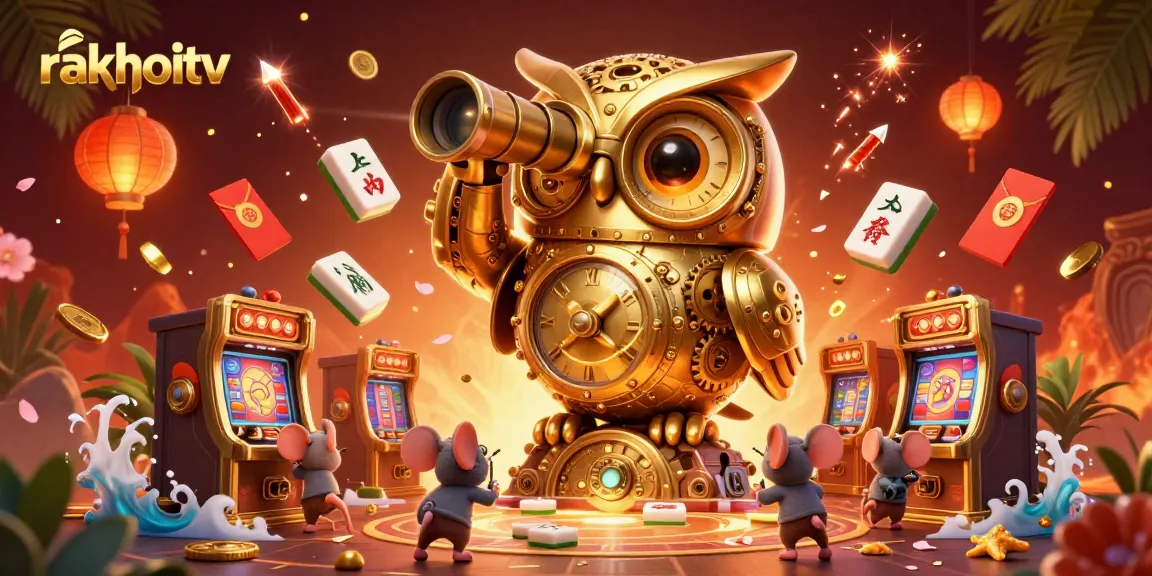 Experience the excitement of rakhoitv with a vibrant casino scene featuring a golden owl and animated elements.