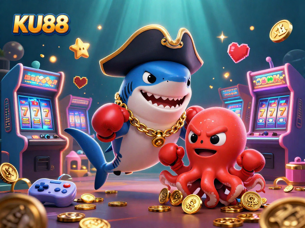 Spin and win at KU88 with vibrant characters and colorful casino elements in a dynamic 3D scene.