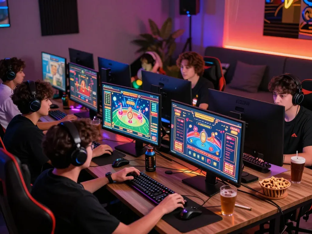 Diverse players experiencing immersive online gaming at MM88 with vibrant visuals and engaging setup.