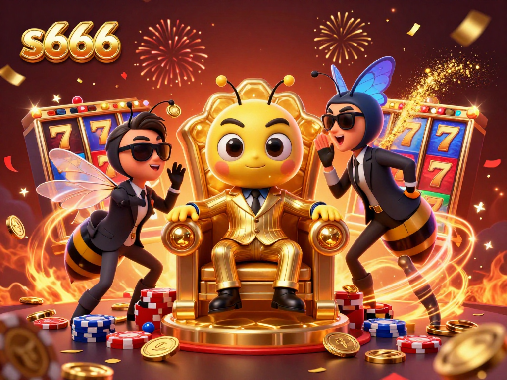 Experience thrilling gameplay with s666 featuring a cartoon bee mob boss in a vibrant casino scene.