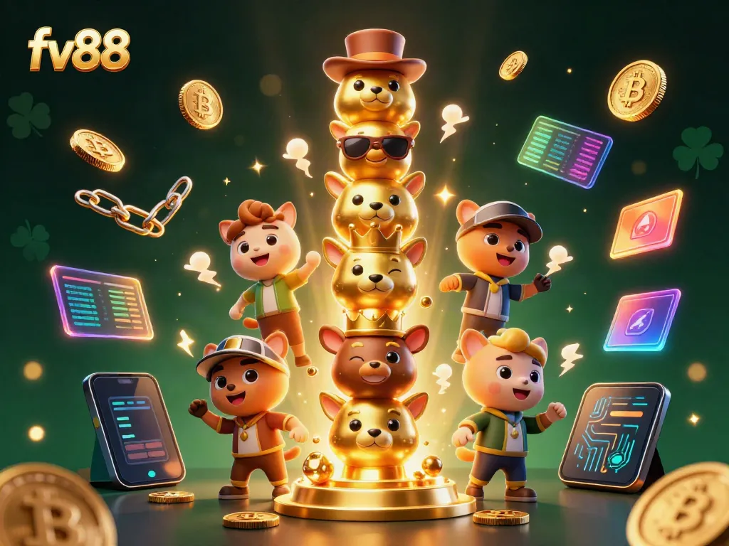 Engage with the thrilling world of fv88 in this vibrant digital casino illustration featuring dynamic game elements.