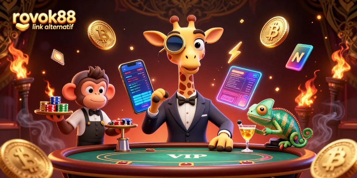 Engage with rokok88 link alternatif while exploring crypto casino characters in a vibrant 3D illustration.