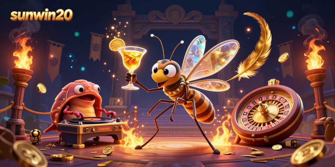 Experience the excitement of sunwin20 with a dynamic casino scene featuring a frozen mosquito mascot and more!
