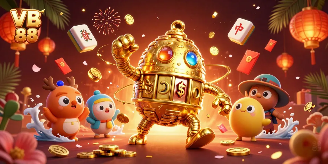 Experience gaming thrills with VB 88 and the vibrant casino atmosphere in this dazzling 3D illustration.