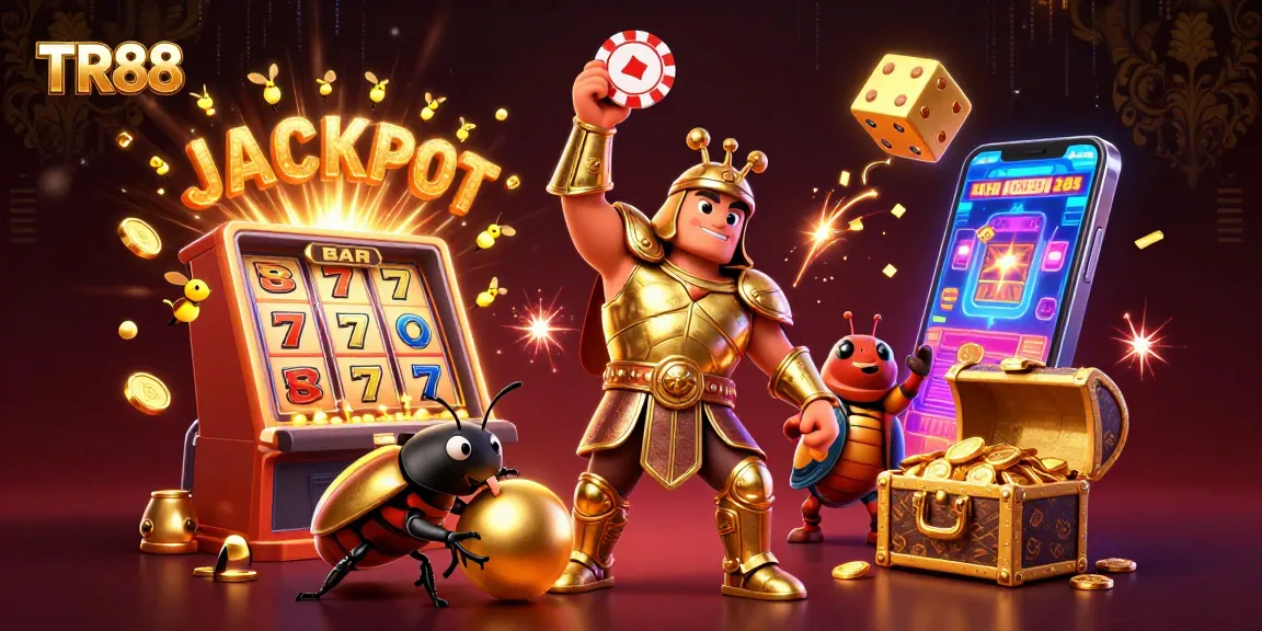 Experience TR88's thrilling jackpot excitement with cartoon heroes and vibrant casino elements.