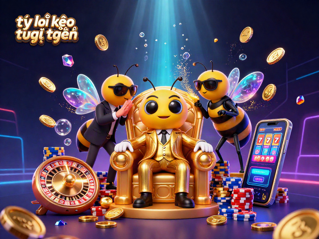Betters visualize tỷ lệ kèo trực tuyến in a dynamic casino scene filled with vibrant game elements.