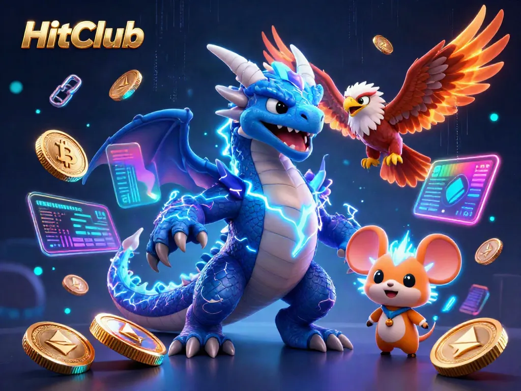 Experience the electrifying action of HitClub with a thunder dragon and gaming coins in a vibrant casino scene.