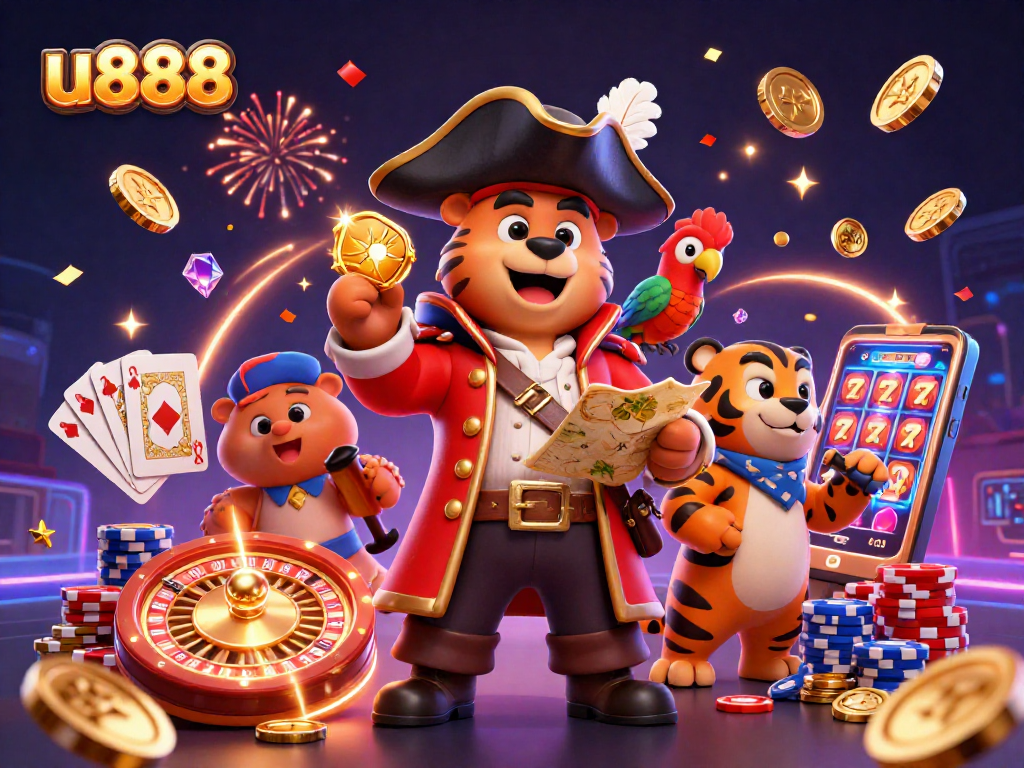 Engage with u888's vibrant casino scene featuring dynamic gaming elements and fun characters.