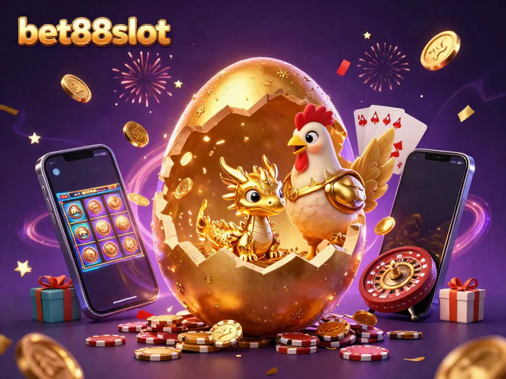 Experience gleaming wins at bet88slot with a golden dragon and vibrant casino elements.