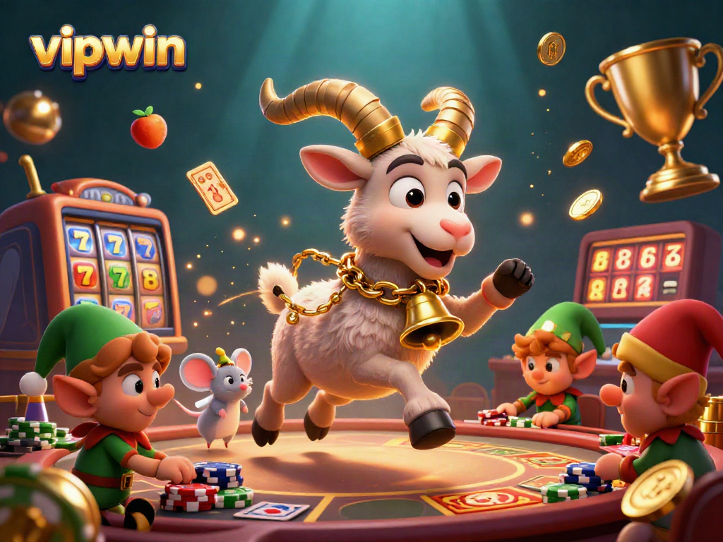 Bet at vipwin casino with festive characters enjoying thrilling games amidst gold and excitement.