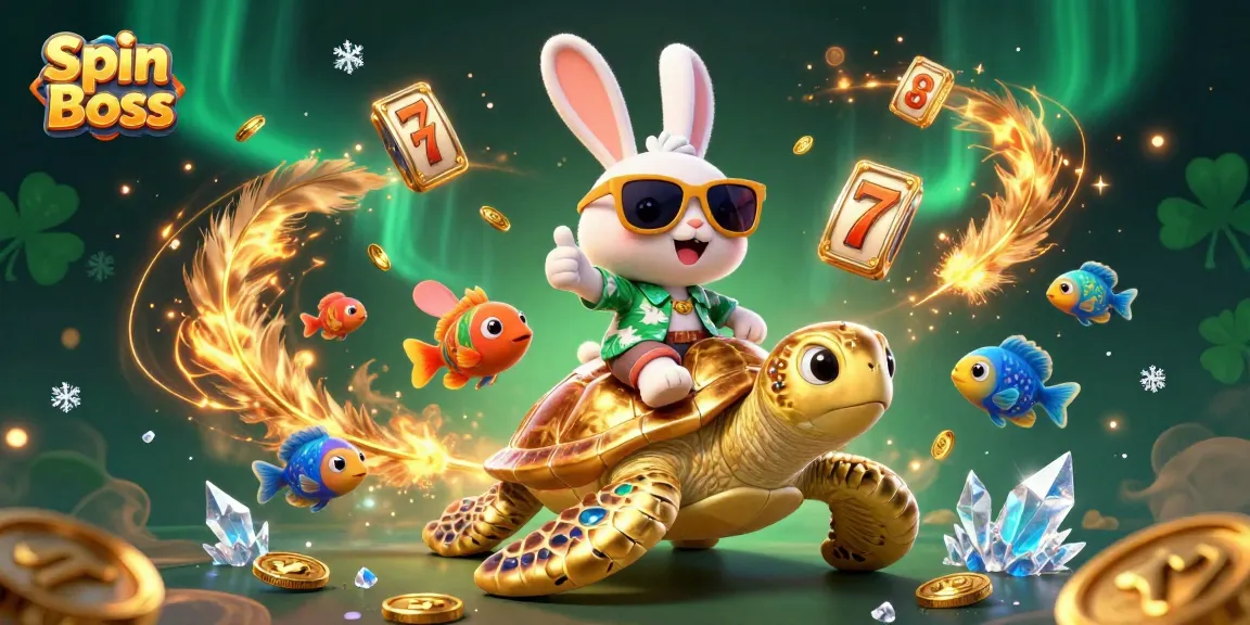 Experience the thrill with Spin Boss at this lively casino scene filled with colorful characters and slot elements.