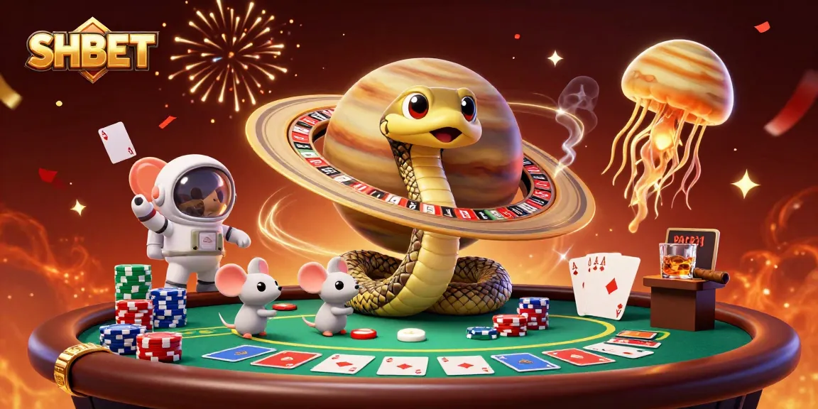 Bet with SHBET as astronaut mice place wagers on a cosmic roulette wheel.