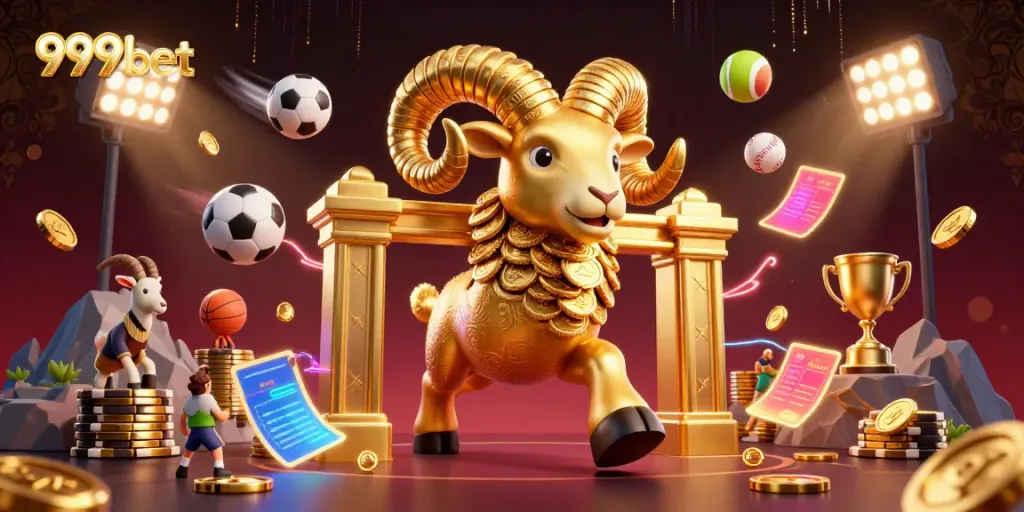 Experience engaging sports betting excitement at 999bet with a vibrant scene filled with gold and action.