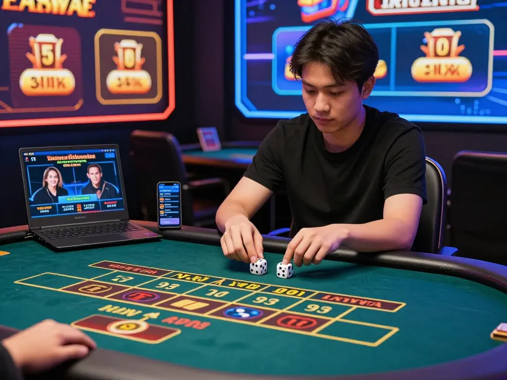 Engaging player immersed in a thrilling tài xỉu online game with animated betting interface and excitement in a digital casino setting.