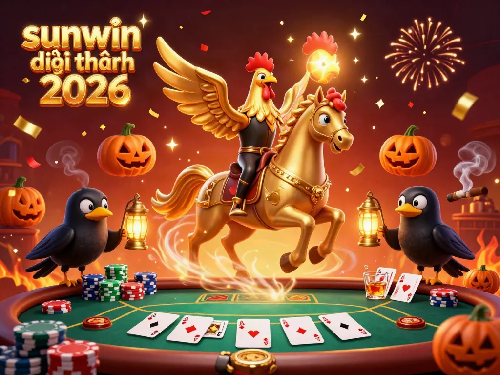 Experience thrilling play at sunwin đổi thưởng 2026 with golden rooster, poker chips, and vibrant casino ambiance.