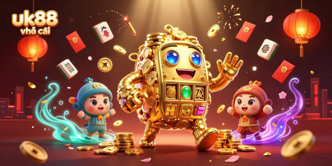 Experience thrilling gameplay with uk88 nhà cái featuring ancient golden golem and festive elements.