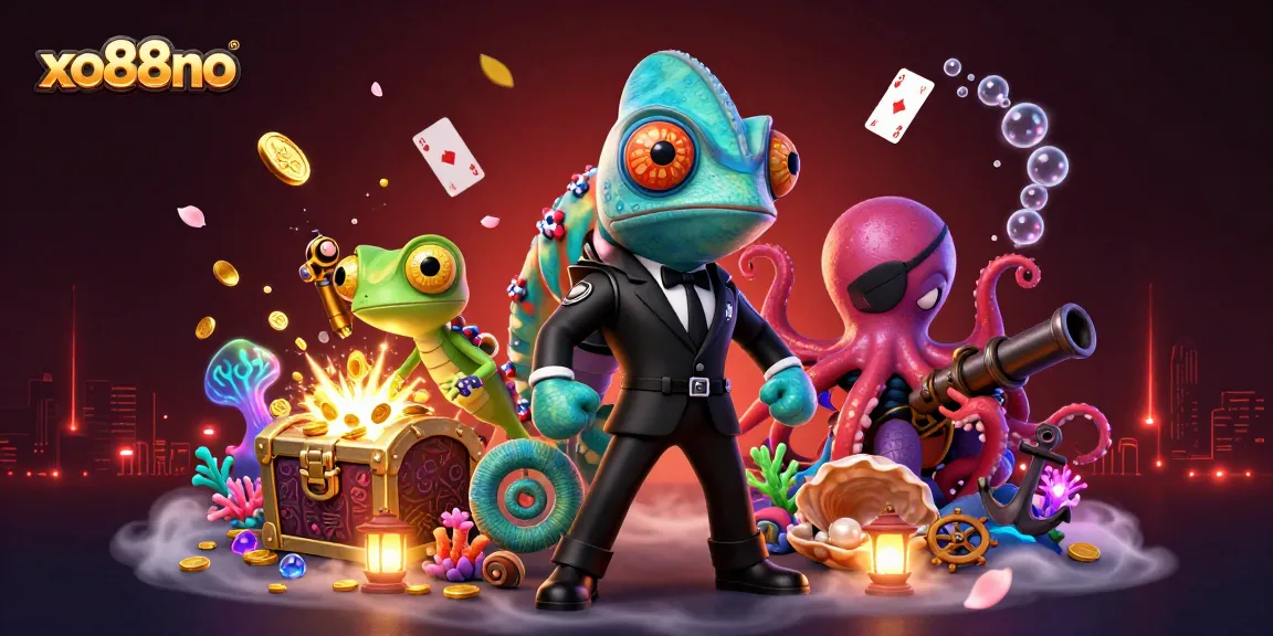 Join the action at xo88no as colorful gambling characters interact in a dazzling gaming scene.