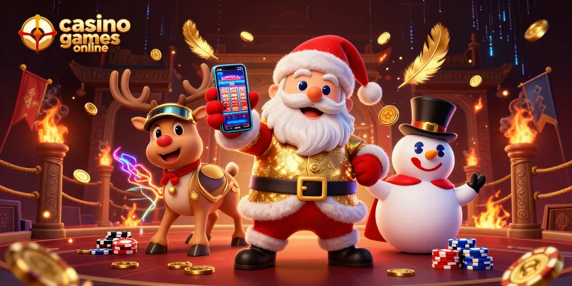 Play exciting casino games online with Santa, his reindeer dealer, and a poker-themed snowman.