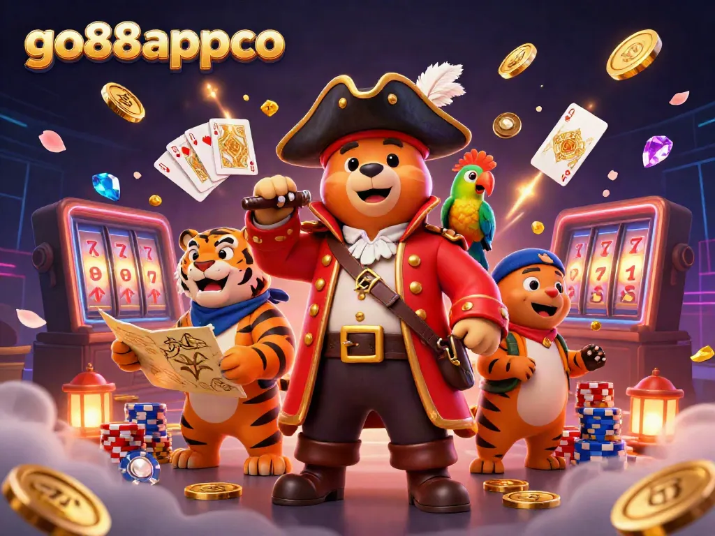Engage in thrilling gaming at go88appco with a vibrant 3D pirate scene filled with dynamic casino elements.