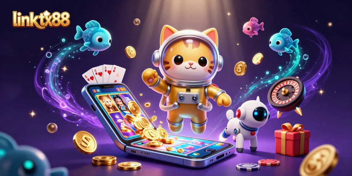 Join the fun with link tx88 as a cartoon astronaut cat spins the reels in a vibrant gaming galaxy.