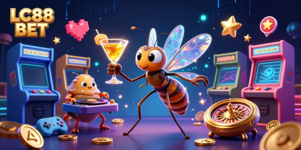 Engage with LC88 BET's vibrant casino world featuring animated characters and exciting game elements.