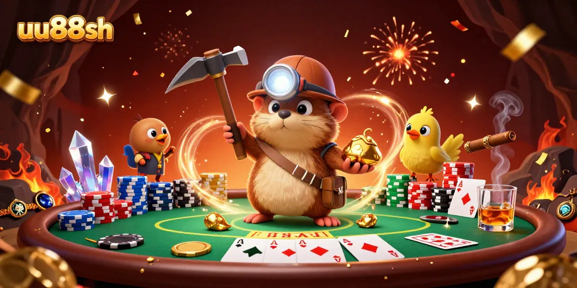 uu88sh showcases a treasure hunter mole engaging in dynamic casino gambling action with vibrant game elements.