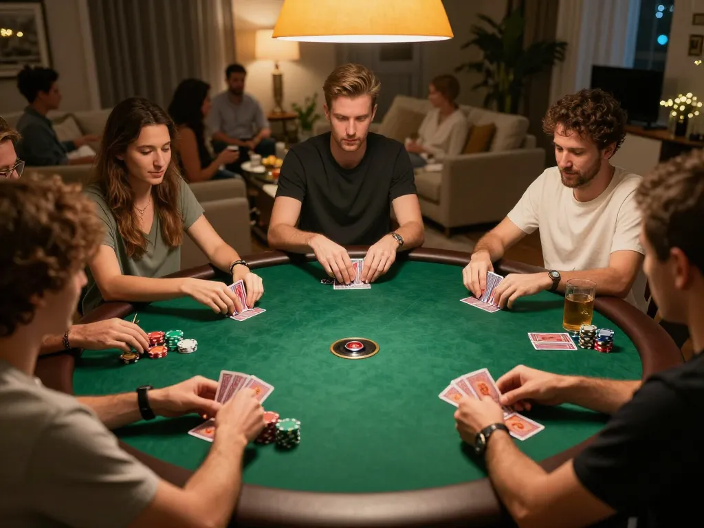 79king players engaging in a thrilling poker game, showcasing excitement and social atmosphere