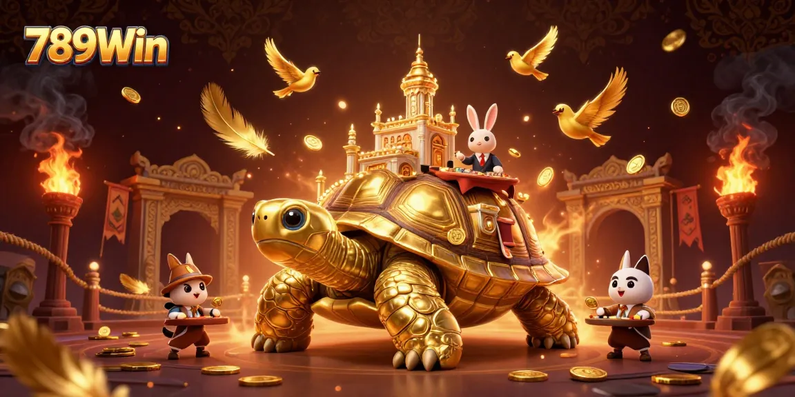 Immerse in thrilling gaming action at 789Win with a vibrant casino scene showcasing golden elements and a bunny dealer.