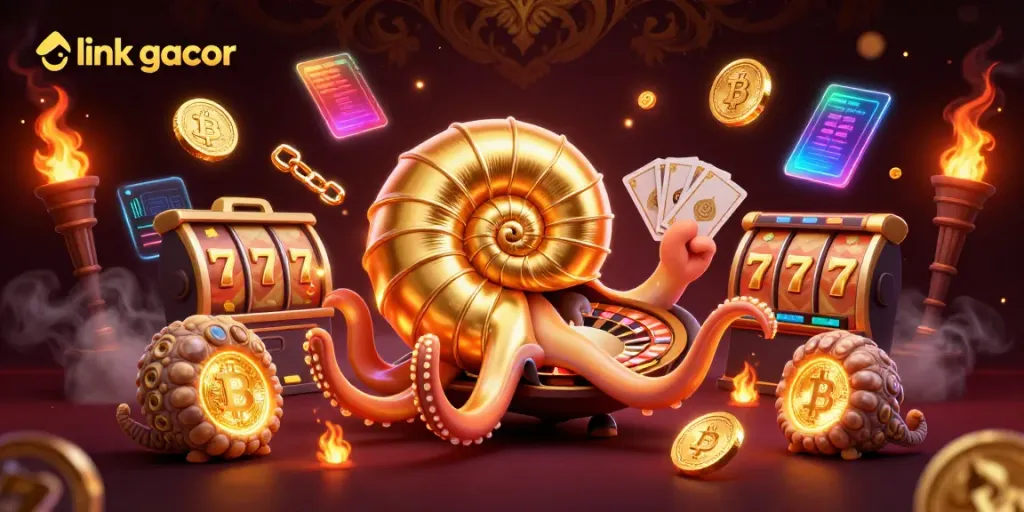 Experience the best link gacor in our thrilling 3D casino scene with giant nautilus and jackpot reels.