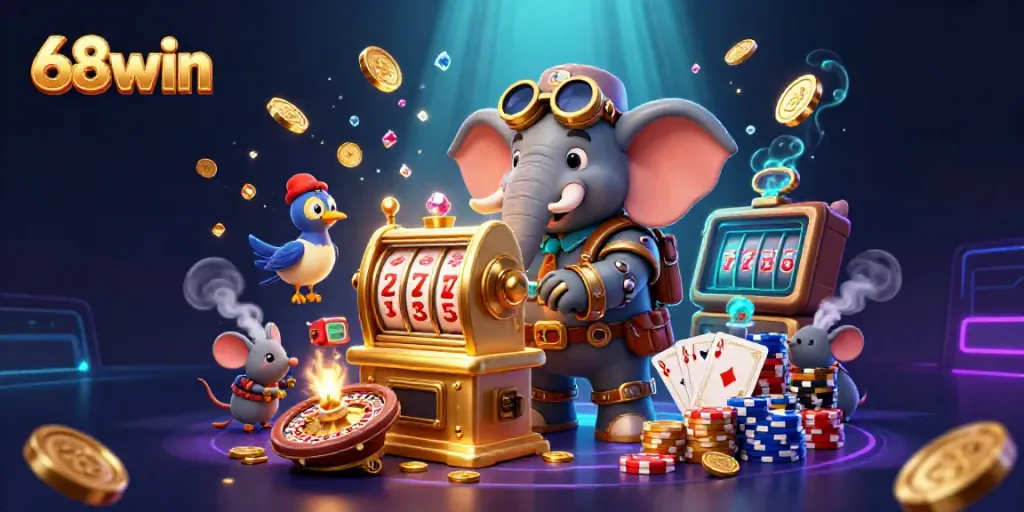 Experience exciting gameplay with 68win featuring colorful slot machines and animated casino elements.