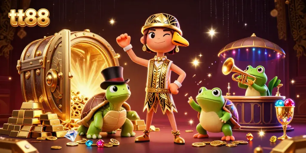 Experience the thrill of winning at tt88 with vibrant golden treasures and dynamic casino elements.