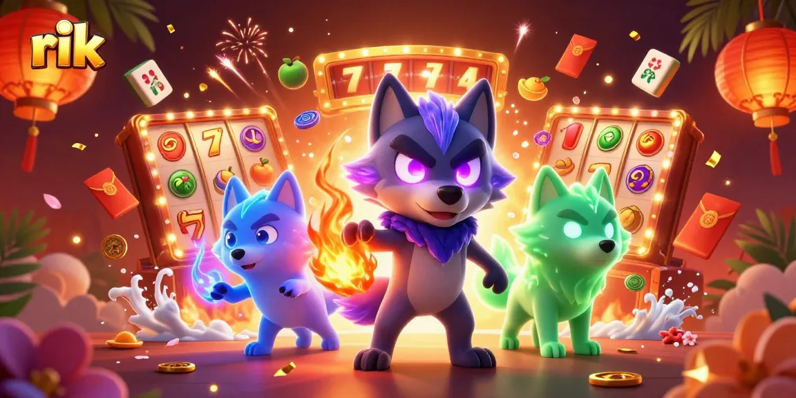 Experience thrilling slots with rik, featuring vibrant 3D wolves and dazzling game elements.