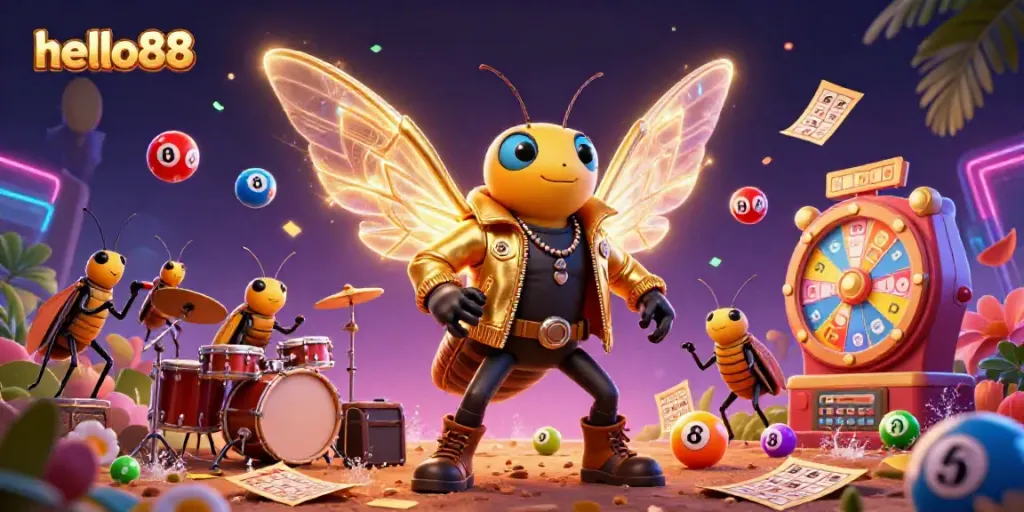 Experience the thrill of hello88 with a vibrant casino scene featuring animated characters, colorful elements, and dynamic game features.