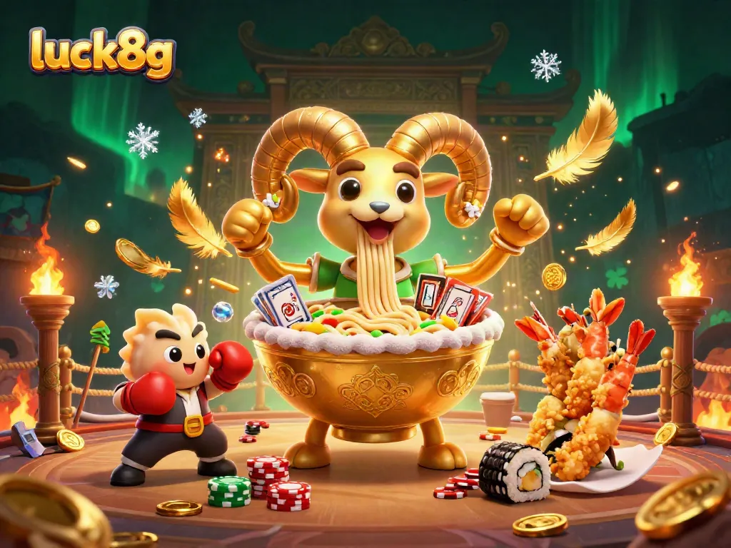 Join the excitement with the luck8g golden ramen bowl card dealer in a vibrant casino setting.