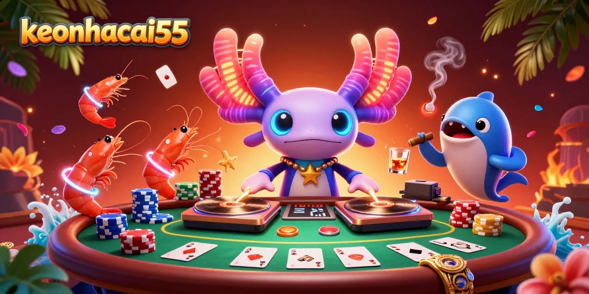 Join the fun with keonhacai55 while enjoying poker action and vibrant underwater party vibes.