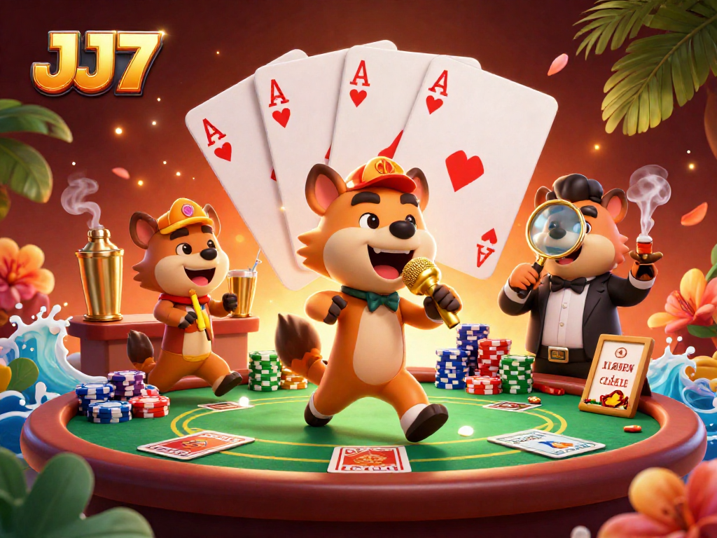 Engage in thrilling games at JJ77 casino with animated hyenas running the show.
