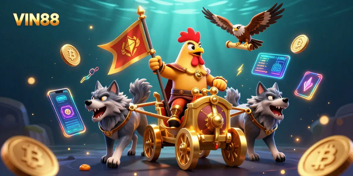 Win big with VIN88's exciting rewards in this vibrant casino scene filled with dynamic characters.