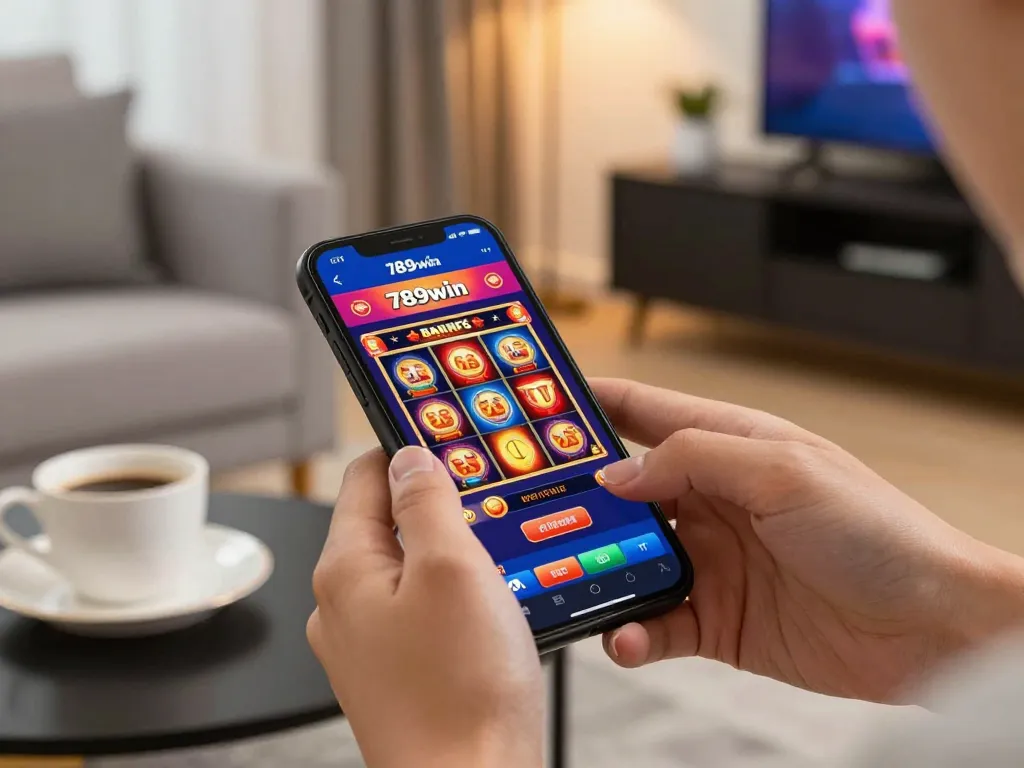 Engaging player using the 789win casino app on a smartphone for online gambling strategies.