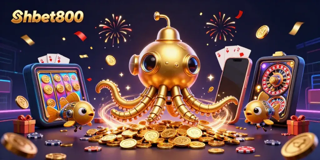 Immerse in shbet800's thrilling casino adventures with a vibrant 3D illustration.