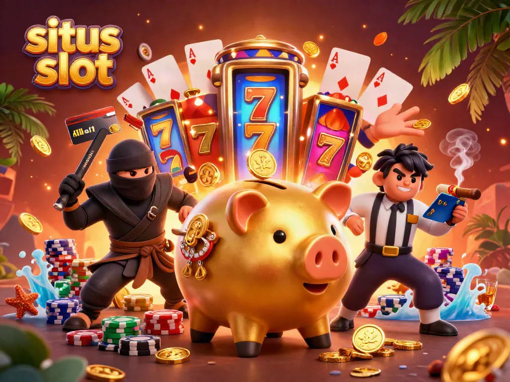 Engage with situs slot through vibrant 3D cartoon characters enjoying thrilling casino action.