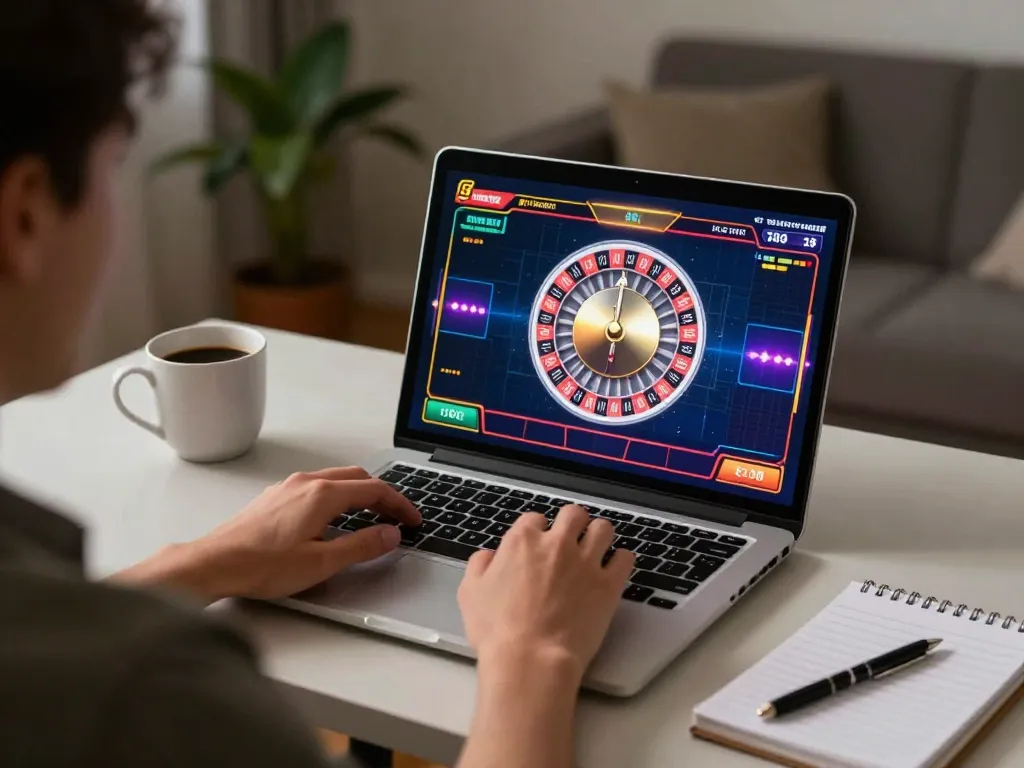Engaging online casino gaming moment showing Website Vin88 roulette game on laptop, emphasizing strategic gameplay
